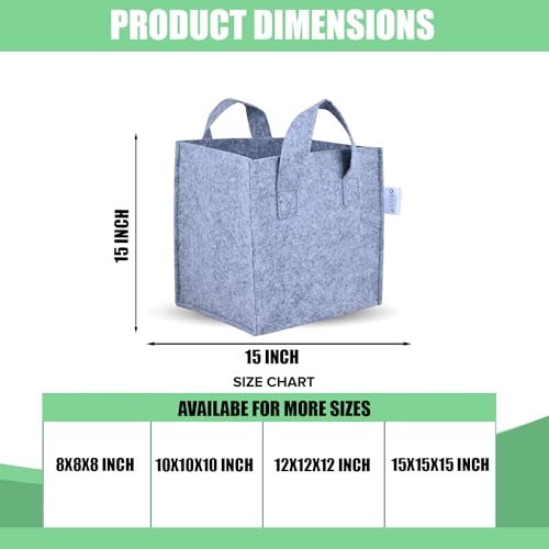 Oriley Grow Bag Heavy Duty Geo Fabric Plants Flower Growing Bags Floor Standing Mount Type for Home Garden Balcony Nursery (Grey, Square, 300 GSM 15x15x15 inch Pack of 2) - Image 2