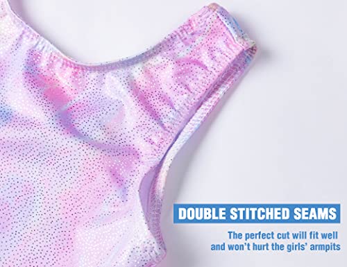 TENVDA Gymnastics Leotards for Girls 3t 4t Sparkly Purple Pink Biketards Tumbling Cheer Acro Class Sleeveless Unitard - Image 4