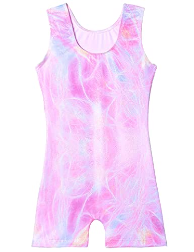 TENVDA Gymnastics Leotards for Girls 3t 4t Sparkly Purple Pink Biketards Tumbling Cheer Acro Class Sleeveless Unitard - Image 2