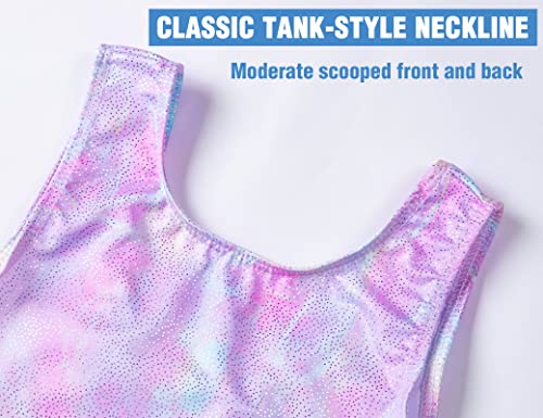 TENVDA Gymnastics Leotards for Girls 3t 4t Sparkly Purple Pink Biketards Tumbling Cheer Acro Class Sleeveless Unitard - Image 3