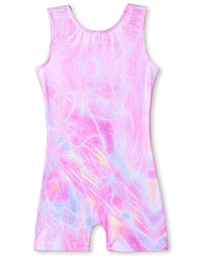 TENVDA Gymnastics Leotards for Girls 3t 4t Sparkly Purple Pink Biketards Tumbling Cheer Acro Class Sleeveless Unitard - Image 1