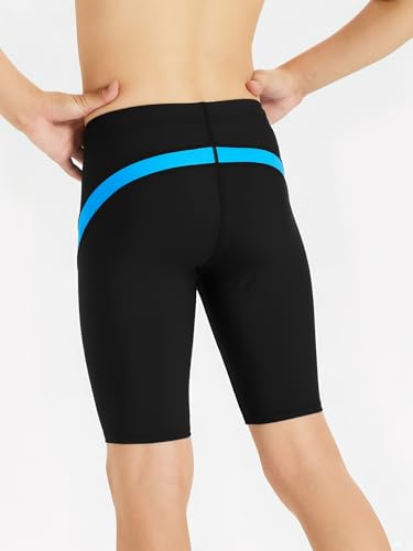 DEVOROPA Boys' Swim Jammers Youth Competitive Swim Team Suit Quick Dry Athletic Swimming Shorts UPF 50+ Black/Blue XL - Image 3