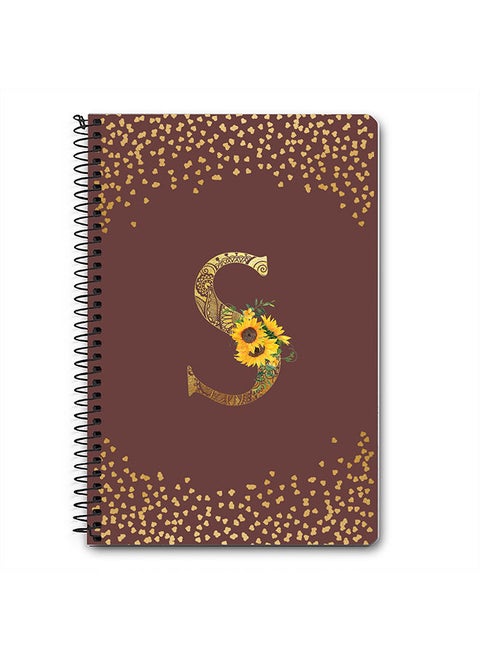 Designer A5 Spiral Notebook Memo Notepad Journal - Custom Monogram Initial Letter Mandala Floral Pattern Alphabet - S - Brown