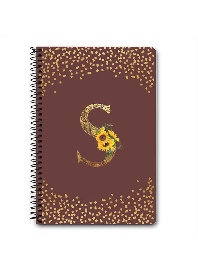 Designer A5 Spiral Notebook Memo Notepad Journal - Custom Monogram Initial Letter Mandala Floral Pattern Alphabet - S - Brown