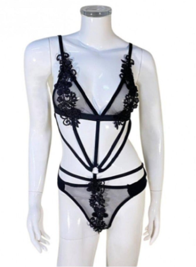 Lingerie (jumpsuit) chiffon lace on both sides with a floral pattern belts connected together  - Image 3