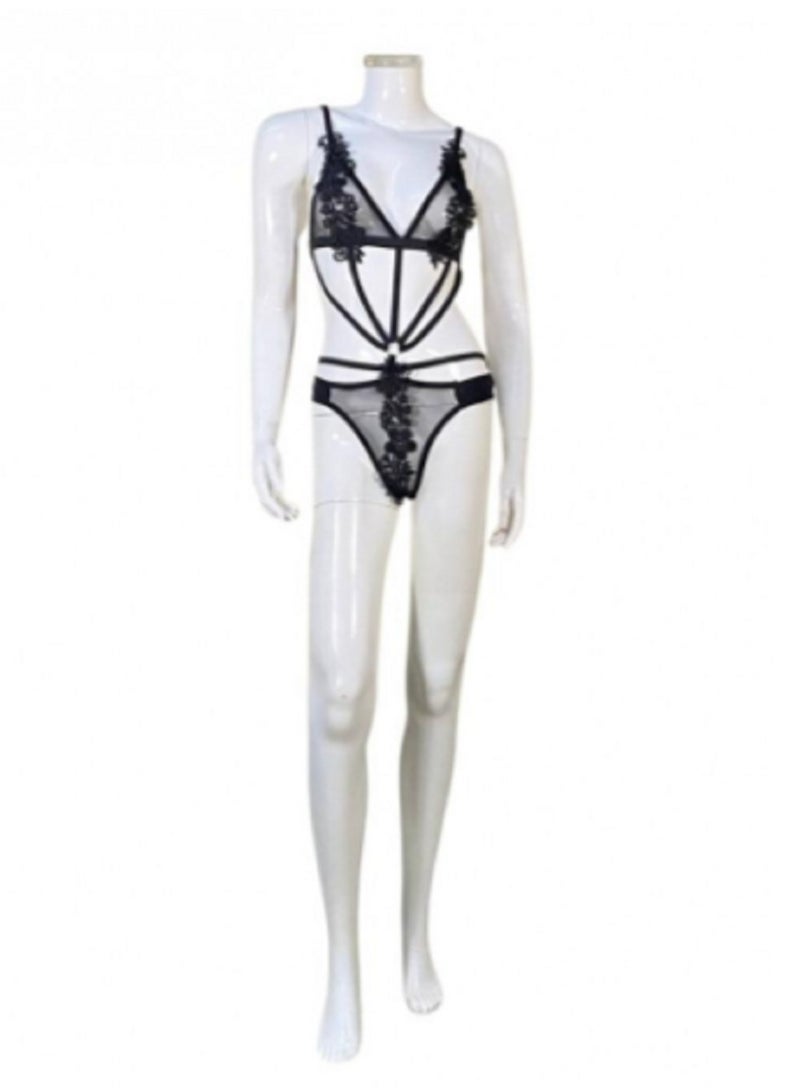 Lingerie (jumpsuit) chiffon lace on both sides with a floral pattern belts connected together  - Image 1