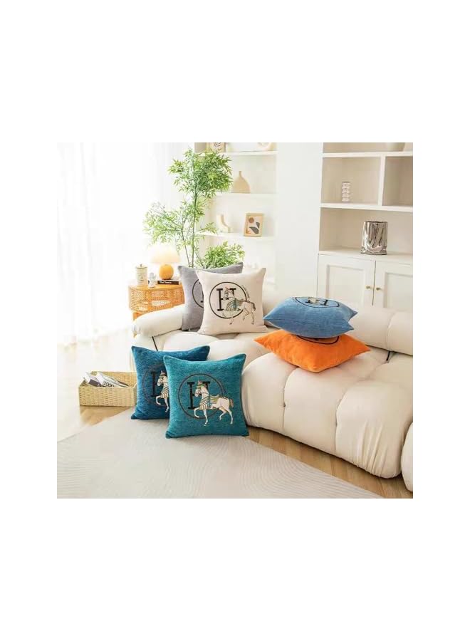 The Bros 18x18'' inches Throw Pillow Cushion Covers Set Pack of 2 Pcs - Luxury Horse Embroidery Modern Style Couch Sofa Pillow Cover for Living Room Bedroom (Orange) - Image 2