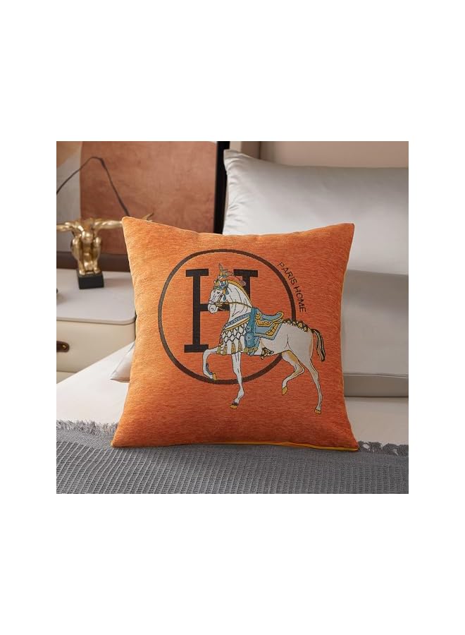 The Bros 18x18'' inches Throw Pillow Cushion Covers Set Pack of 2 Pcs - Luxury Horse Embroidery Modern Style Couch Sofa Pillow Cover for Living Room Bedroom (Orange) - Image 5