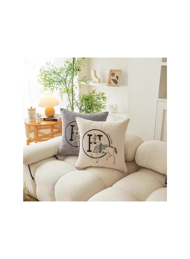 The Bros 18x18'' inches Throw Pillow Cushion Covers Set Pack of 2 Pcs - Luxury Horse Embroidery Modern Style Couch Sofa Pillow Cover for Living Room Bedroom (Orange) - Image 3