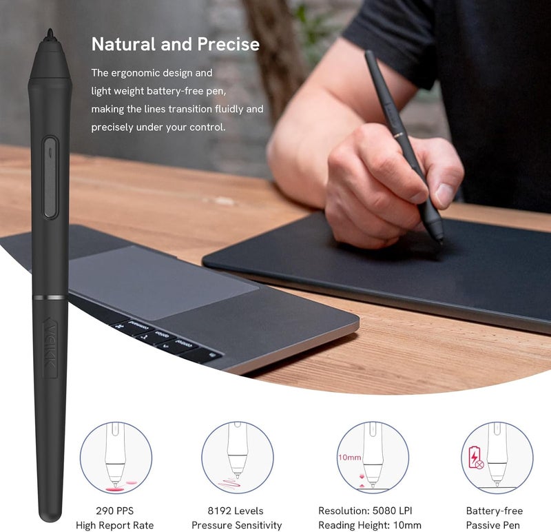 فايك لوحة رسم VK1060PRO بحجم 10×6 بوصة مع 8 مفاتيح اختصار، وتصميم قرص مزدوج، و8192 مستوى ضغط، وقلم بدون بطارية، متوافقة مع Windows/Mac OS/Android/Linux - Image 3