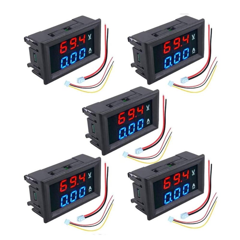 diymore 5PCS 0.28" Volt Amp Meter Digital Voltmeter Ammeter DC 100V 10A Waterproof Dual Display Current Voltage Meter Mini Ammeter Voltmeter 3 Bits Dual LED Display Panel(Red-Blue) - Image 1