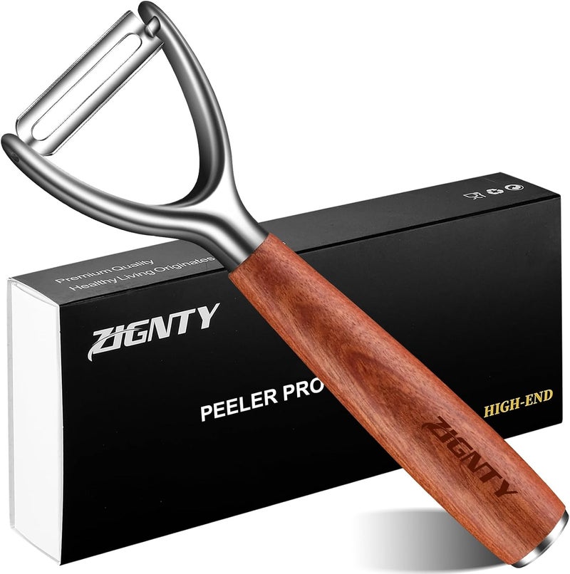 ZIGNTY Premium Vegetable Peeler Stainless Steel，Ultra Sharp Potato Peelers for Kitchen, Swivel Blade Veggie Fruit Peeler, Carrot Cucumber Peeler with Wood Ergonomic Handle (Y Shaped) - Image 1