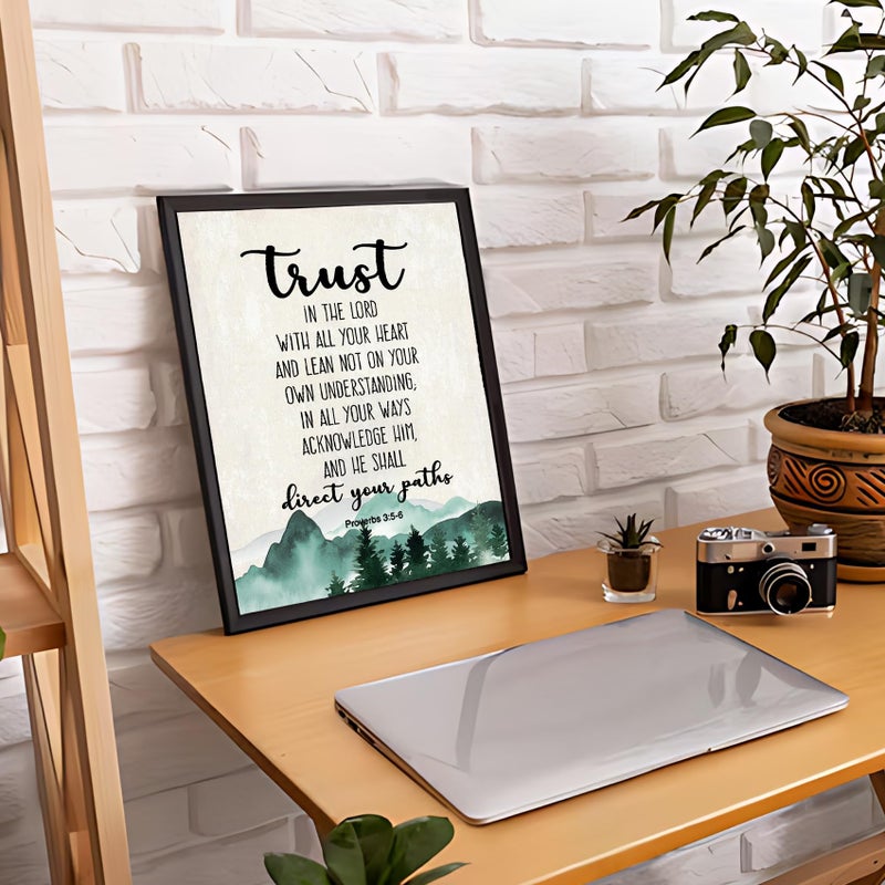PHAMTE Christian Proverbs 3:5-6 Trust In The Lord With All Your Heart Framed Wall Art Prints Posters Decor  Bible Verse Religious Pictures Framed Artwork for Walls Prayer Living Room Decor 11x14 - Image 3