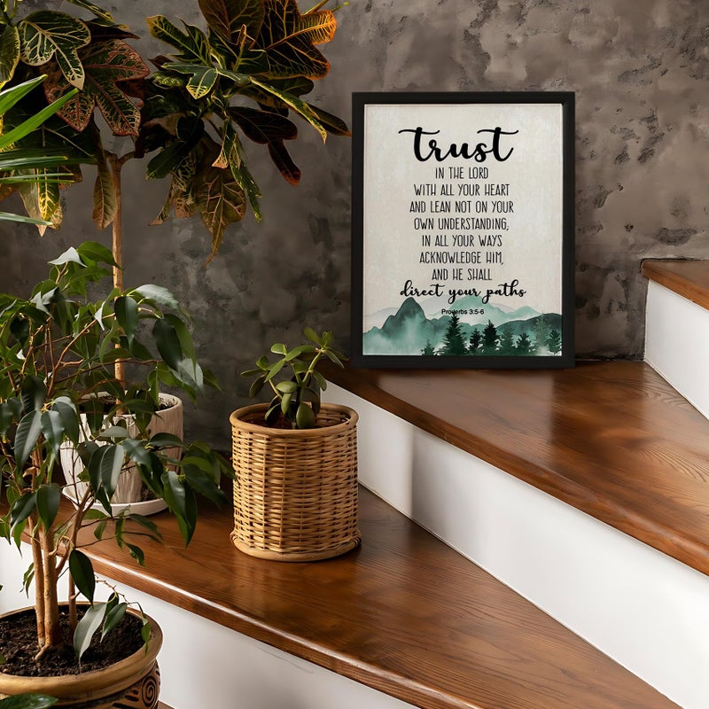 PHAMTE Christian Proverbs 3:5-6 Trust In The Lord With All Your Heart Framed Wall Art Prints Posters Decor  Bible Verse Religious Pictures Framed Artwork for Walls Prayer Living Room Decor 11x14 - Image 4