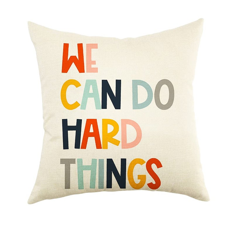 Ogiselestyle Ogiselestyle Farmhouse Pillow Covers with We Can Do Hard Things Quote 18 x 18 Inch Farmhouse Rustic Cushion Covers with Saying Family Room Dcor