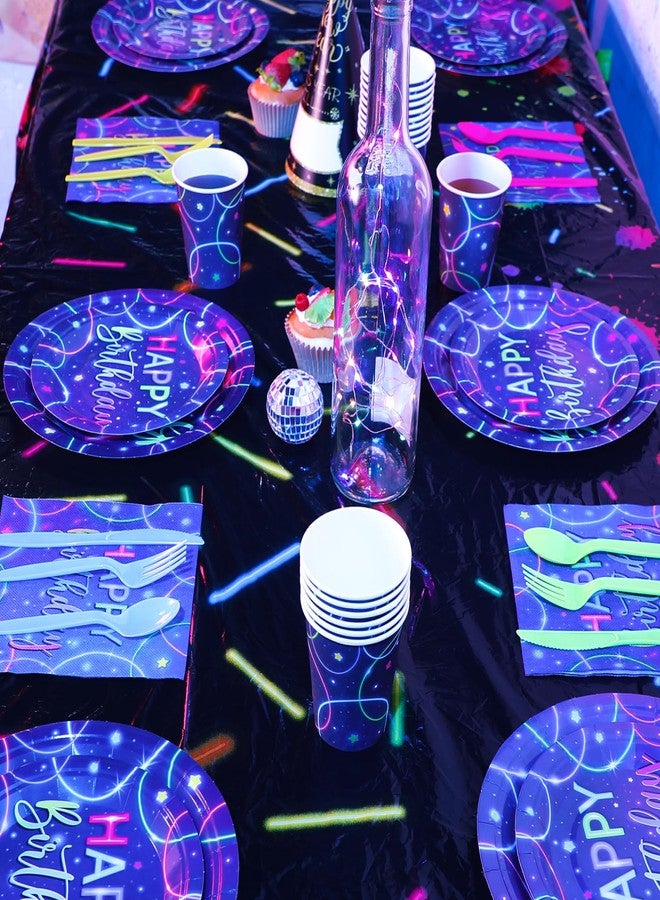 مينبلان طقم أدوات مائدة لحفلات أعياد الميلاد من مينبلان، يكفي لـ ٢٤ ضيفًا، يتضمن أطباقًا ومناديل مزينة بنقوش نيون مضيئة، وزينة حفلات للأطفال، وأكوابًا، وسكاكين، وشوكًا، وملاعق. إجمالي ١٦٨ قطعة. - Image 3