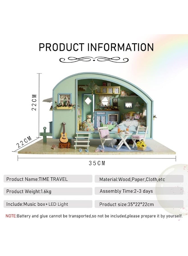 CUTEROOM طقم منزل دمى مصغر DIY، طقم منزل دمى قافلة CUTEROOM مع أثاث، ألعاب منزل دمى خشبية مصغرة لهدايا عيد ميلاد البالغين - Image 5