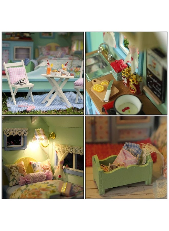CUTEROOM طقم منزل دمى مصغر DIY، طقم منزل دمى قافلة CUTEROOM مع أثاث، ألعاب منزل دمى خشبية مصغرة لهدايا عيد ميلاد البالغين - Image 4