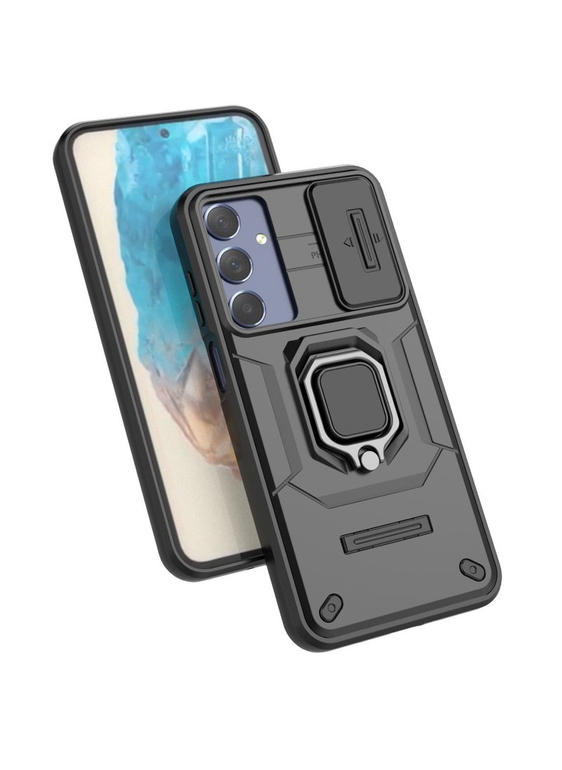 Generic - Samsung Galaxy M35 5G Durable Case – Black, featuring military-grade drop protection, sliding camshield, and convenient kickstand. - Image 1