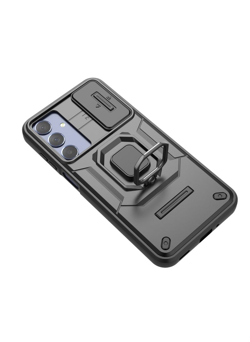 Generic - Samsung Galaxy M35 5G Durable Case – Black, featuring military-grade drop protection, sliding camshield, and convenient kickstand. - Image 1