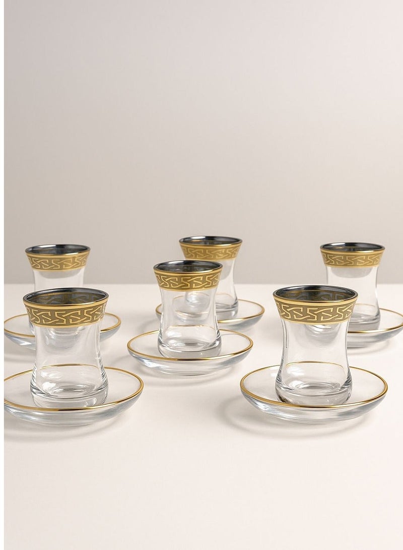 BYART Tea set of 12 pieces, 6 cups and 6 saucers, made of glass, made in Turkey - Image 1