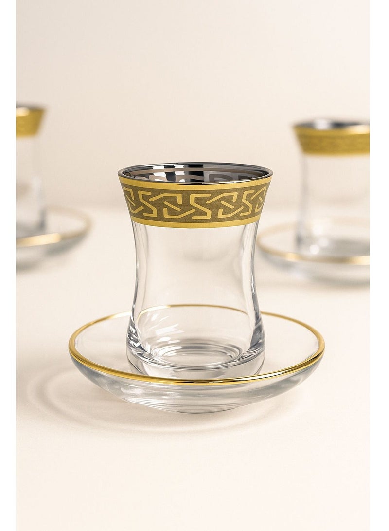 BYART Tea set of 12 pieces, 6 cups and 6 saucers, made of glass, made in Turkey - Image 2