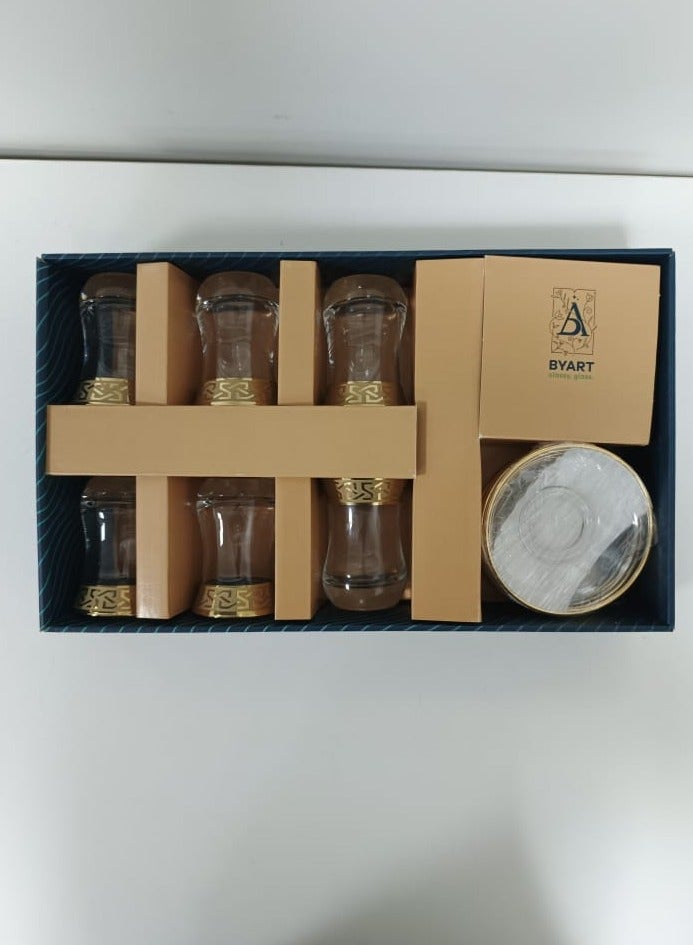 BYART Tea set of 12 pieces, 6 cups and 6 saucers, made of glass, made in Turkey - Image 5