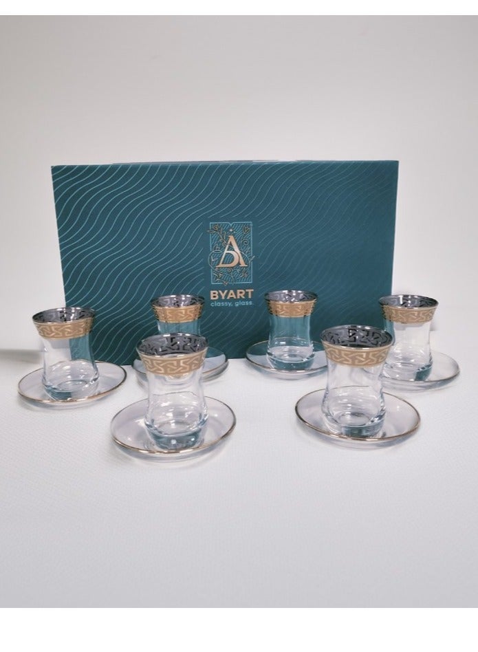 BYART Tea set of 12 pieces, 6 cups and 6 saucers, made of glass, made in Turkey - Image 4
