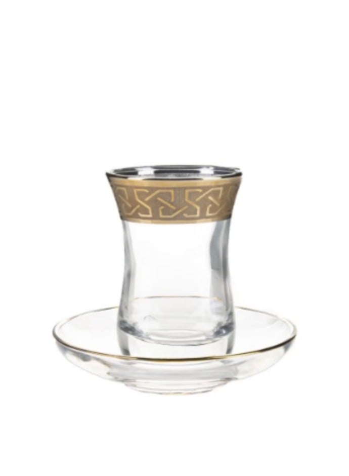 BYART Tea set of 12 pieces, 6 cups and 6 saucers, made of glass, made in Turkey - Image 3