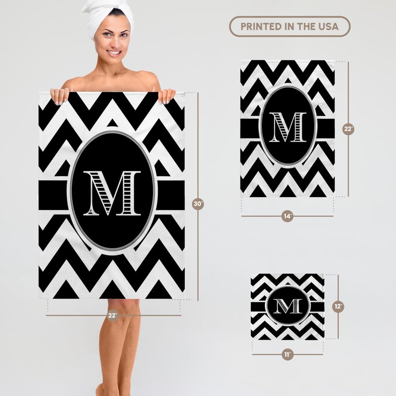 3DROSE 3D Rose Black and White Chevron Monogram Initial M Hand Towel  15"" x 22""  Multicolor - Image 3