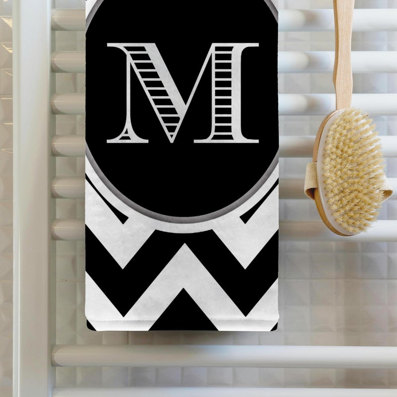 3DROSE 3D Rose Black and White Chevron Monogram Initial M Hand Towel  15"" x 22""  Multicolor - Image 2