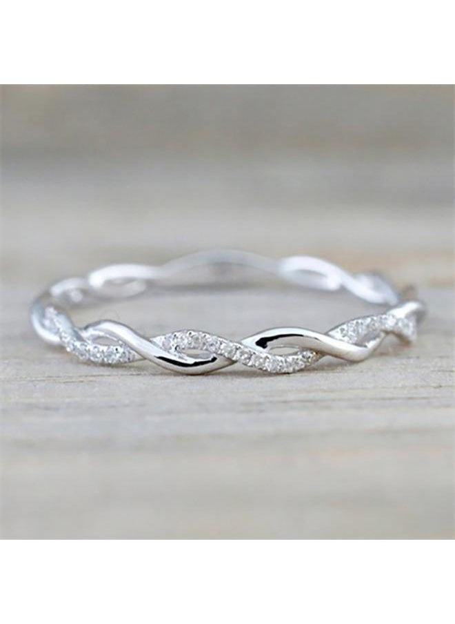 Generic Cao Shi New Twisted Rope Ring Exquisite Micro Inlaid Zircon Strip Ring Fashion Self-discipline Personalized Tail Ring 