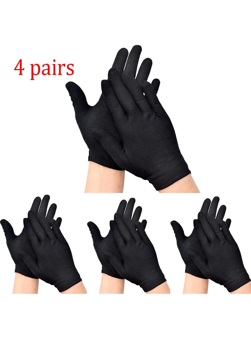 4 Pairs Black Cotton Gloves for Dry Hands Eczema SPA Moisturizing - Work Glove Liners for Serving Costume Inspection  - Image 1
