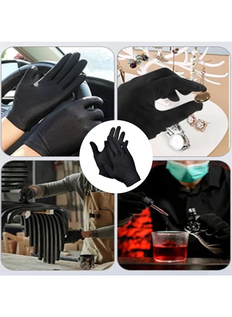 4 Pairs Black Cotton Gloves for Dry Hands Eczema SPA Moisturizing - Work Glove Liners for Serving Costume Inspection  - Image 3