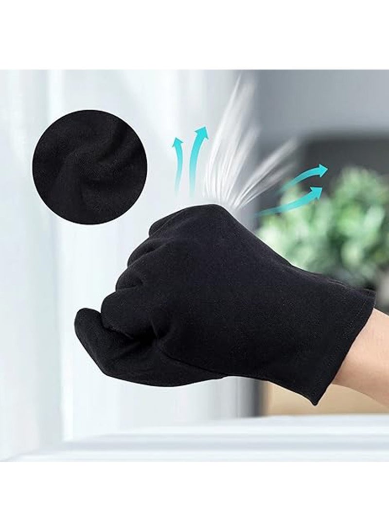 4 Pairs Black Cotton Gloves for Dry Hands Eczema SPA Moisturizing - Work Glove Liners for Serving Costume Inspection  - Image 4