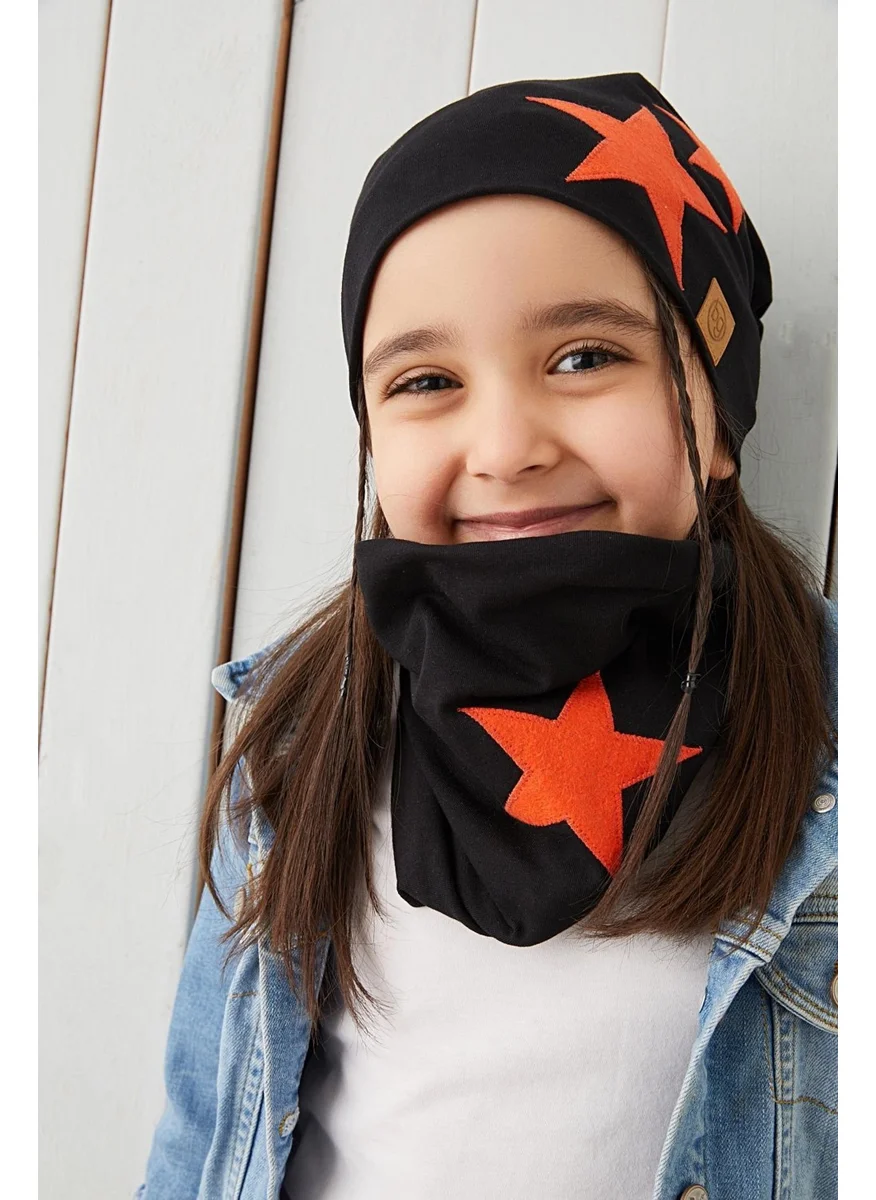 بيبيجيز Black Orange Fanatic Beanie Neck Collar Set Soft Double Layer Sports 100% Natural Cotton Combed Cotton