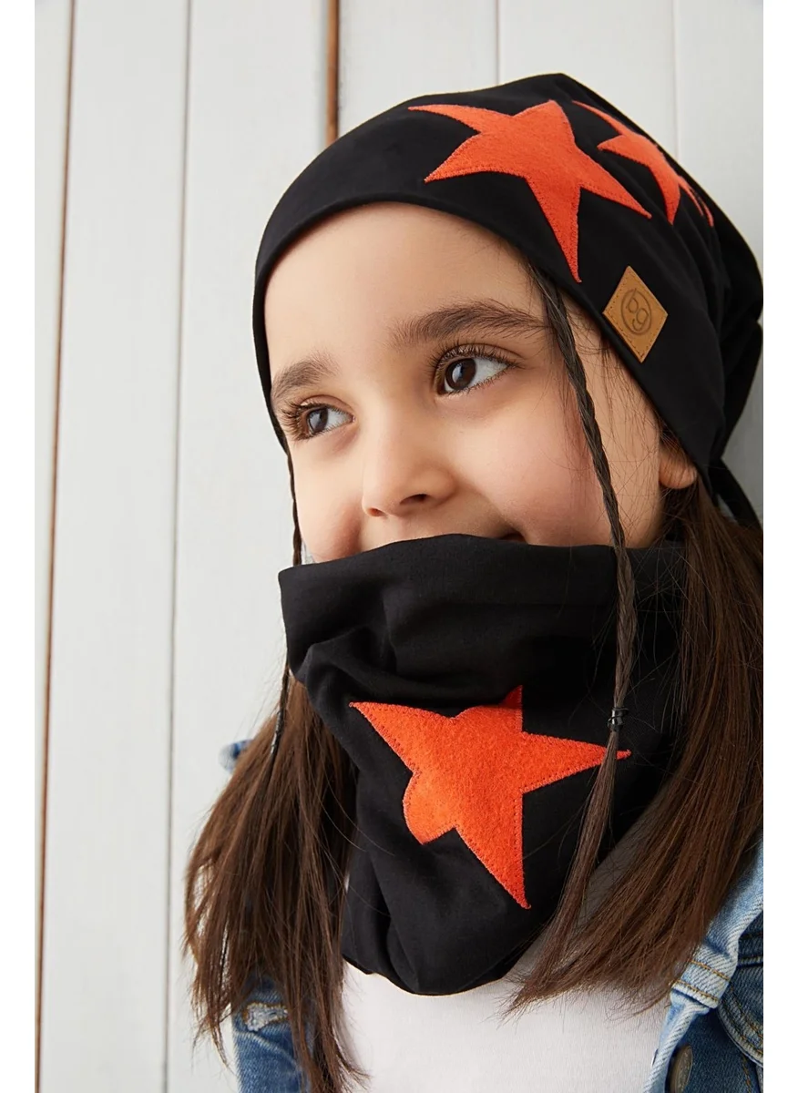 بيبيجيز Black Orange Fanatic Beanie Neck Collar Set Soft Double Layer Sports 100% Natural Cotton Combed Cotton