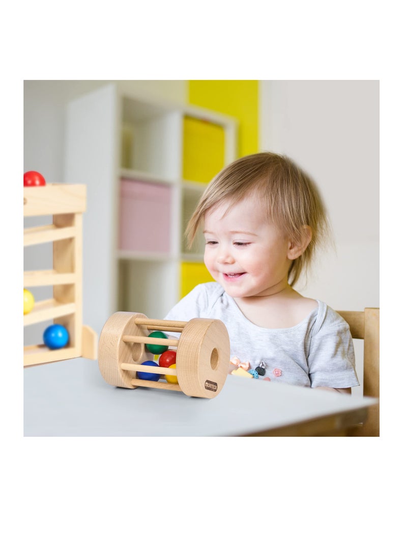 SYOSI Montessori Wooden Roller Toy for Babies 6 -12 Months, Rainbow Baby Roller Toy Infant Ball Cylinder Rolling Drum Montessori-Inspired Rolling Drum Toy Colorful Montessori Drum Rattle for Infants - Image 5