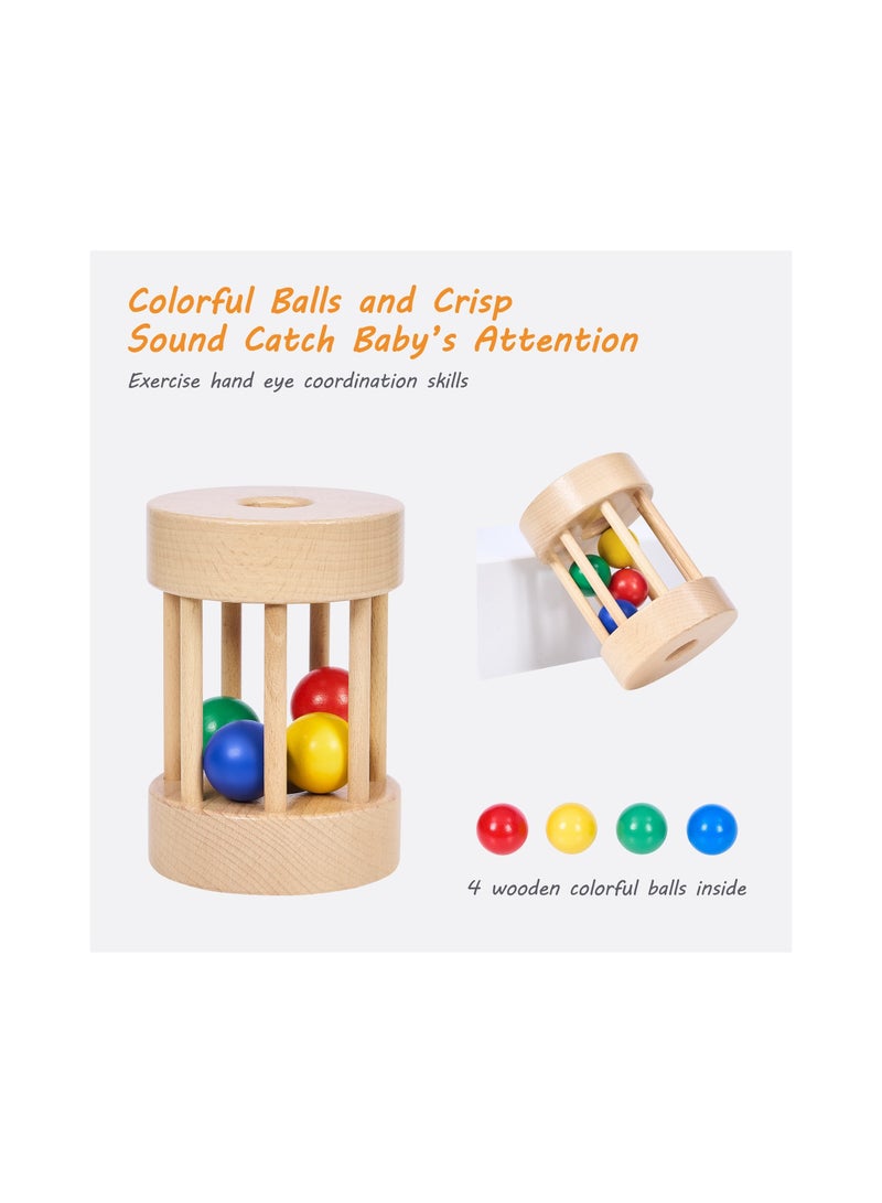 SYOSI Montessori Wooden Roller Toy for Babies 6 -12 Months, Rainbow Baby Roller Toy Infant Ball Cylinder Rolling Drum Montessori-Inspired Rolling Drum Toy Colorful Montessori Drum Rattle for Infants - Image 3