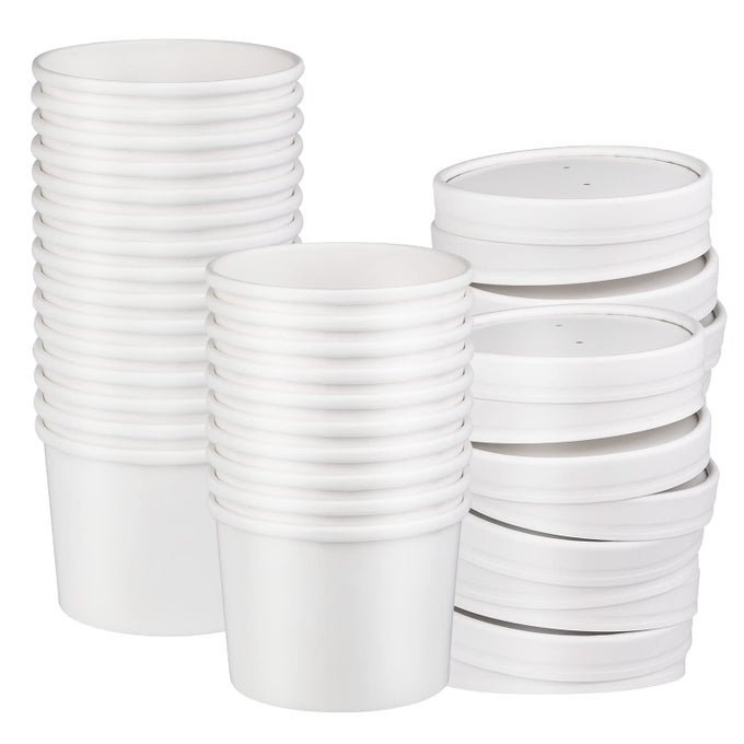 12 OZ 25 PACK PAPER SOUP BOWLS WITH LIDS DISPOSABLE SOUP CUPS ICE CREAM CONTAINERS WHITE DISPOSABLE FOOD CONTAINERS WHITE FOR HOT OR COLD SOUP