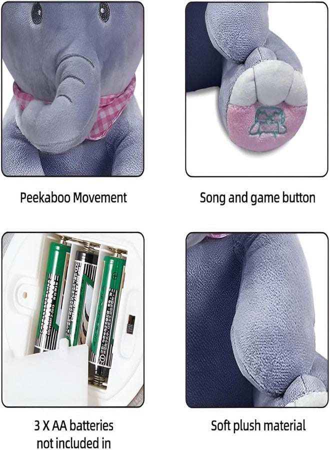 EIZOOU Elephant Soft Toy with Moving Ears and Music Button, Peekaboo Plush Toy for Babies Peek-a-Boo Elephant Stuff Toy for Baby, Toddlers and Kids - Musical Soft Plush Animal Toy with Flappy Ears - Image 4
