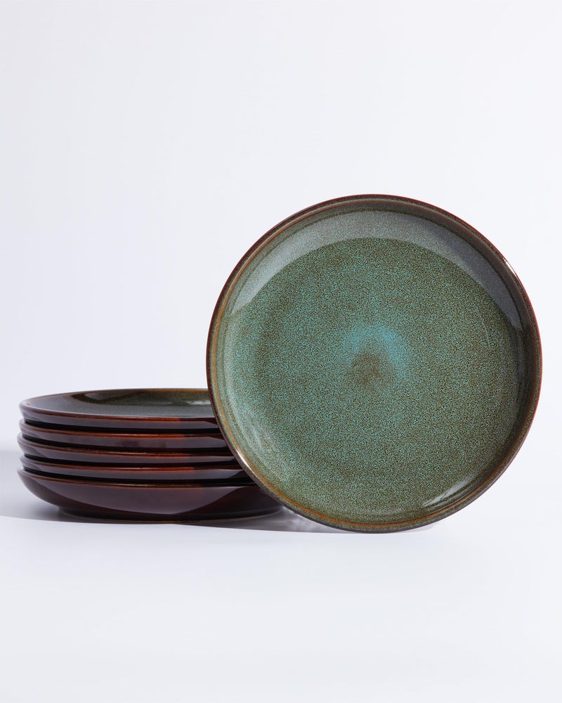 Pokini Ceramic Salad Plates Set of 6, 8.0 Inch Reactive Glaze Dish Set, Small Dinner Plate for Dessert, Salad, Appetizer, Microwave & Dishwasher Safe, Scratch Resistant-Brown and Green - Image 1