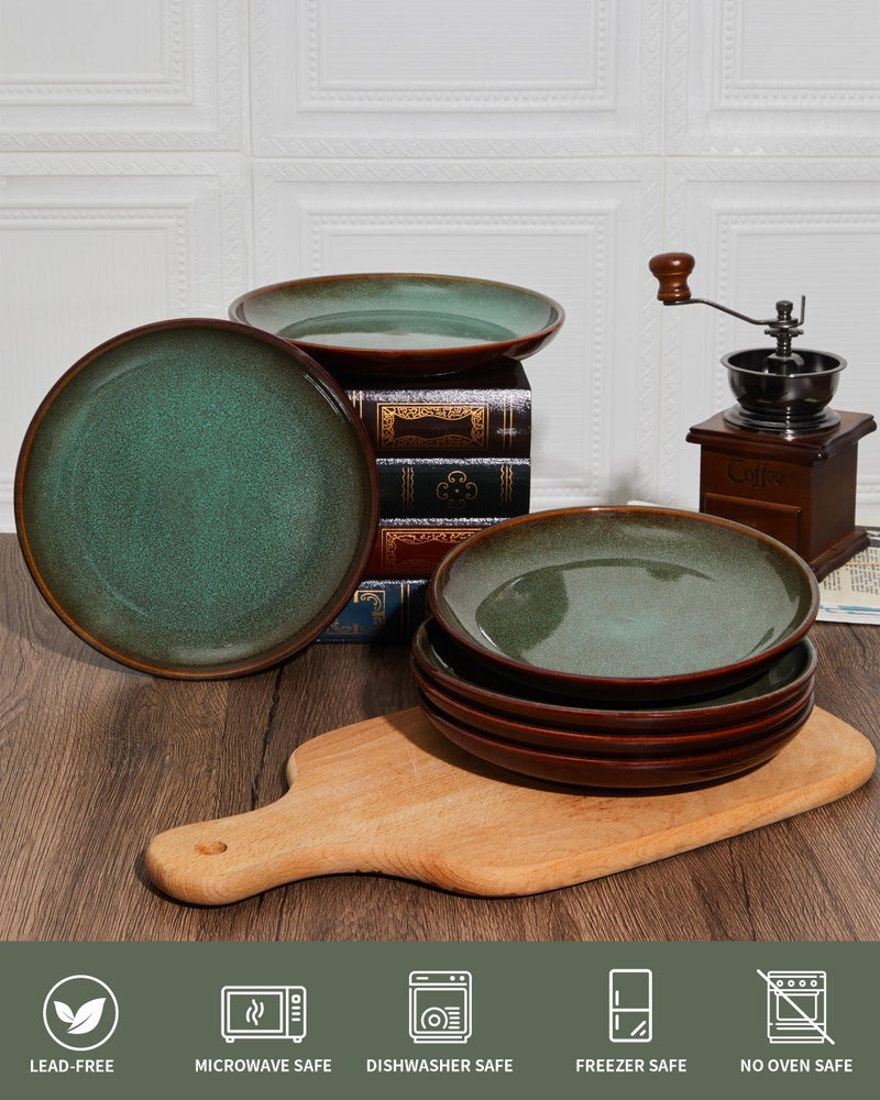 Pokini Ceramic Salad Plates Set of 6, 8.0 Inch Reactive Glaze Dish Set, Small Dinner Plate for Dessert, Salad, Appetizer, Microwave & Dishwasher Safe, Scratch Resistant-Brown and Green - Image 4