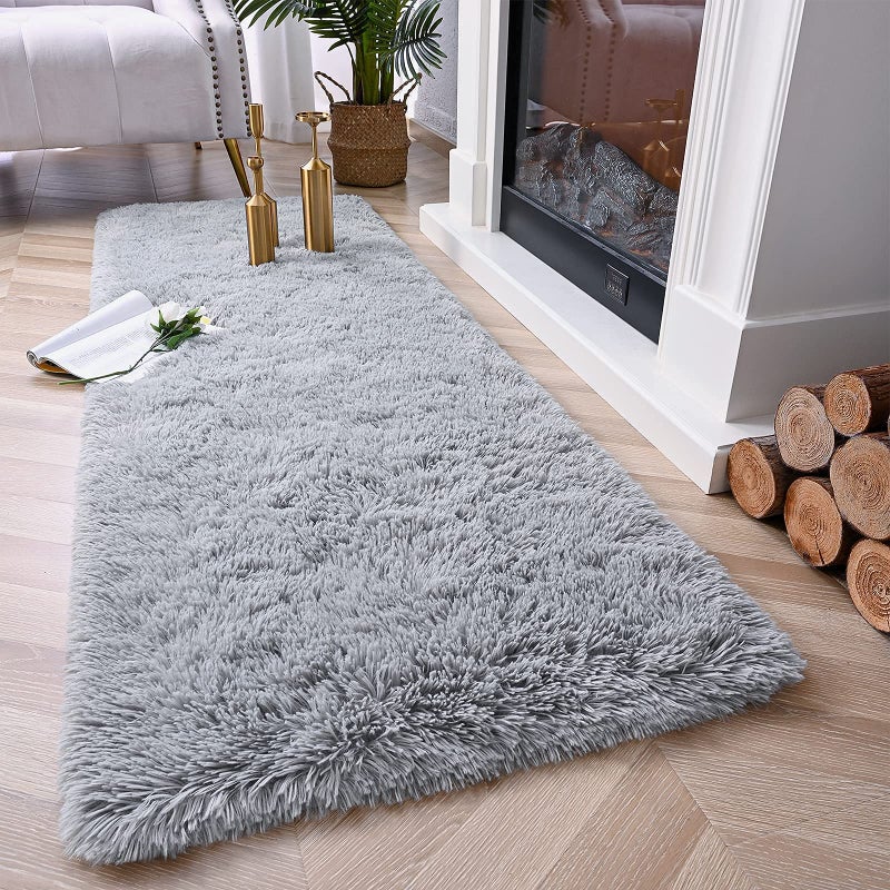 Chicrug Soft Runner Rugs for Bedroom Living Room Plush Fluffy Rug 2x6 Feet, Shag Furry Area Rug Carpet Non Shedding for Nursery Children Kids Girls Room Home Decorative, Grey - Image 2
