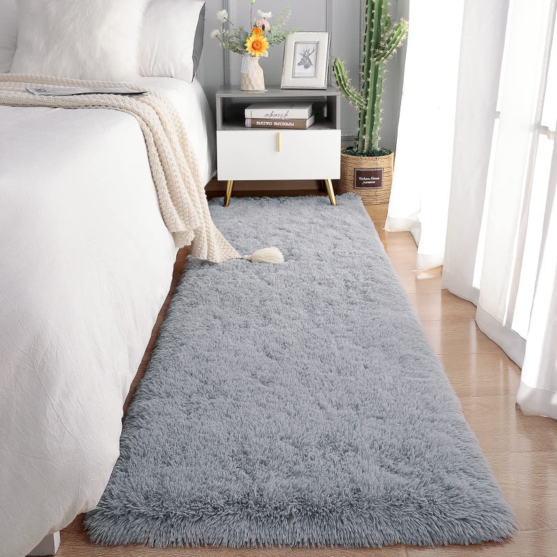 Chicrug Soft Runner Rugs for Bedroom Living Room Plush Fluffy Rug 2x6 Feet, Shag Furry Area Rug Carpet Non Shedding for Nursery Children Kids Girls Room Home Decorative, Grey - Image 1