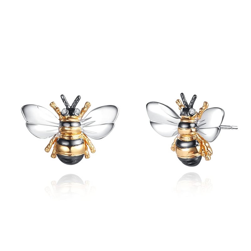 Barzel 18K Gold Plated Shimmering 2-tone Enamel Bumble Bee Stud Earrings 0.5in length For Women - Made in Brazil - Image 1