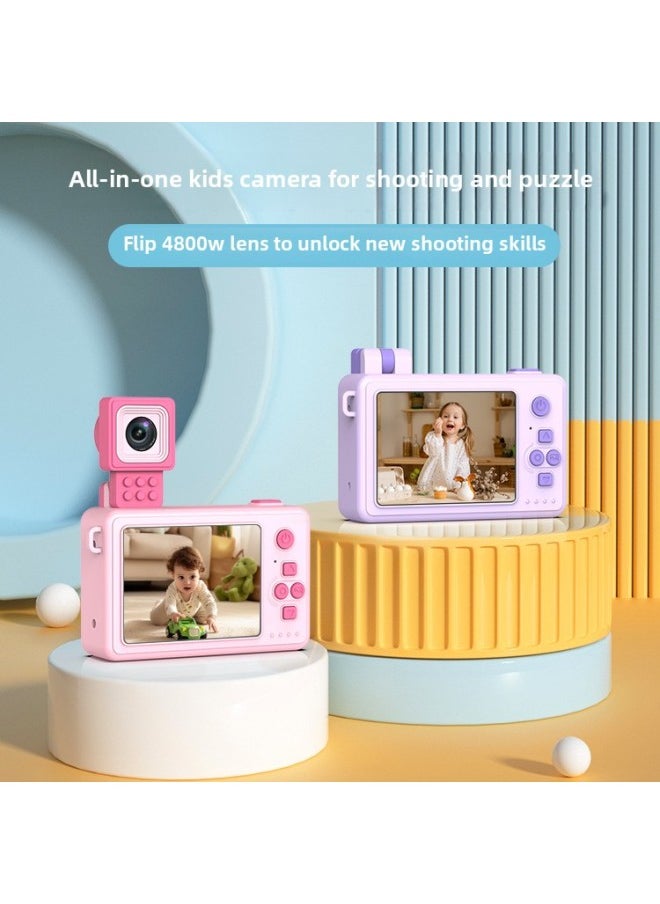 Generic M2 Jigsaw Puzzle Children's Camera HD Dual-camera Creative Building Blocks Digital Camera Cartoon Toy Manufacturers-Body Color:Purple  - Image 2