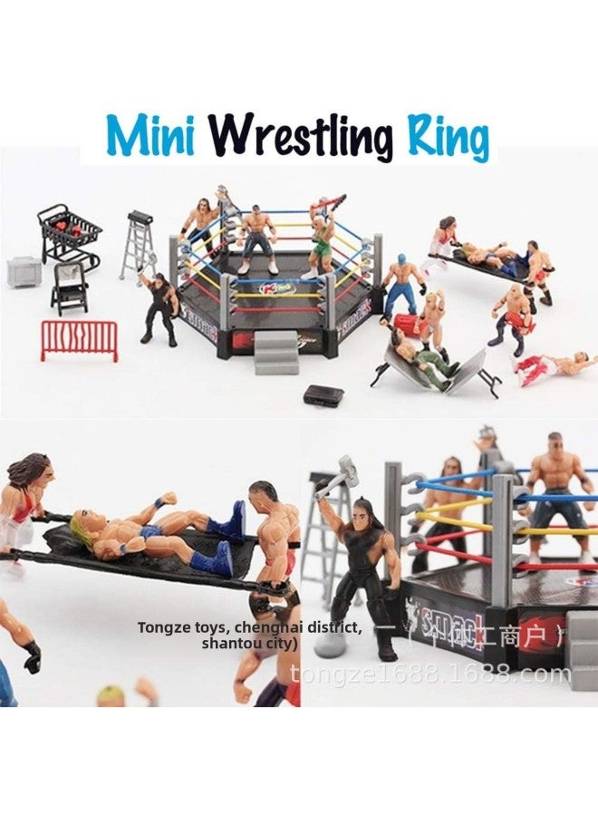 Wrestling Challenge Arena Suit Doll Scene Model Gladiator Wrestler Ornaments Children Soldier Suit Toy Batch-Color:Four-corner Bench 【12 Adults + Props】 Without Cage - Image 4
