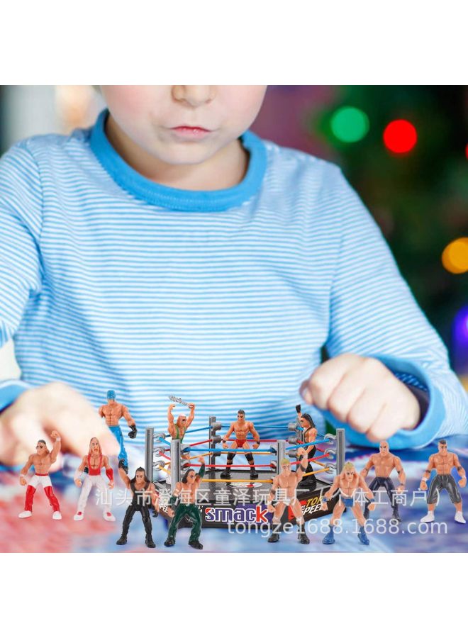 Wrestling Challenge Arena Suit Doll Scene Model Gladiator Wrestler Ornaments Children Soldier Suit Toy Batch-Color:Four-corner Bench 【12 Adults + Props】 Without Cage - Image 3