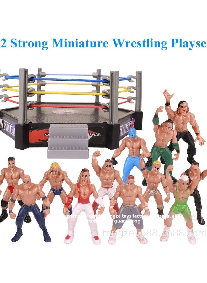 Wrestling Challenge Arena Suit Doll Scene Model Gladiator Wrestler Ornaments Children Soldier Suit Toy Batch-Color:Four-corner Bench 【12 Adults + Props】 Without Cage - Image 5